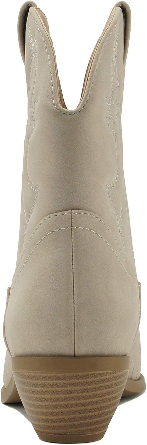 imageSoda RIGGING  Women Western Stitched Pointe Toe Low Heel Ankle Mid Shaft BootsSand Nubuck