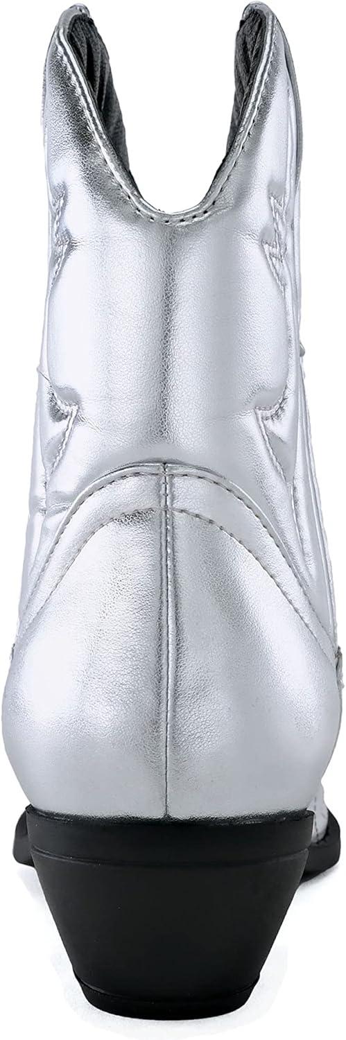 imageSoda RIGGING  Women Western Stitched Pointe Toe Low Heel Ankle Mid Shaft BootsSilver
