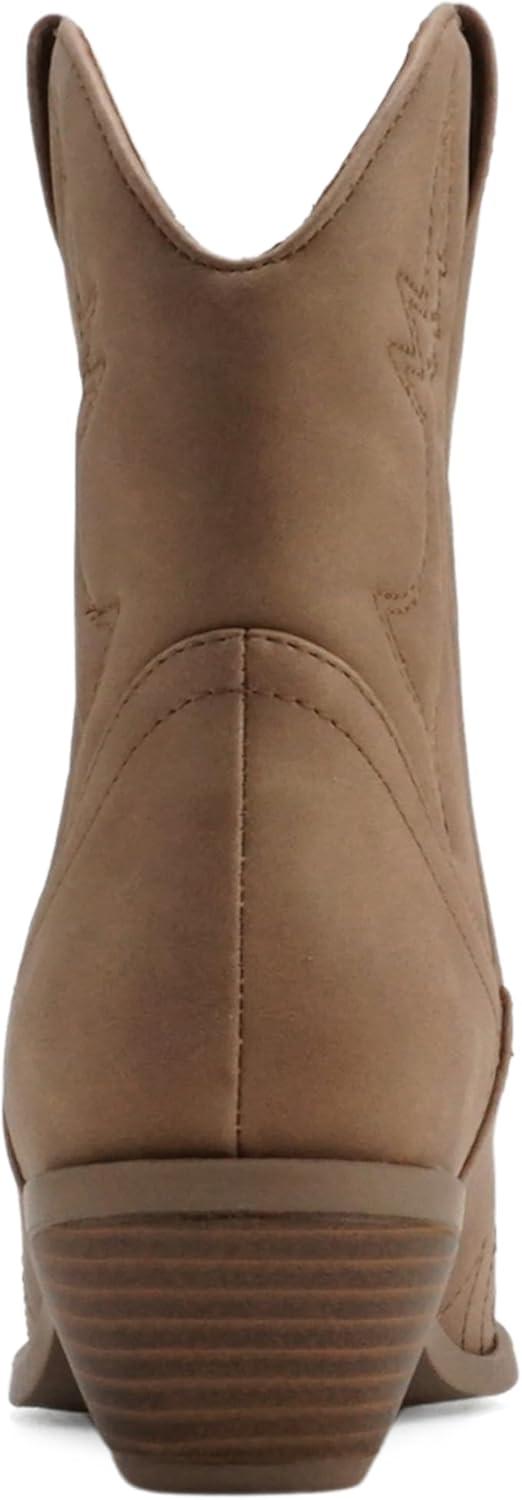 imageSoda RIGGING  Women Western Stitched Pointe Toe Low Heel Ankle Mid Shaft BootsTaupe Nubuck
