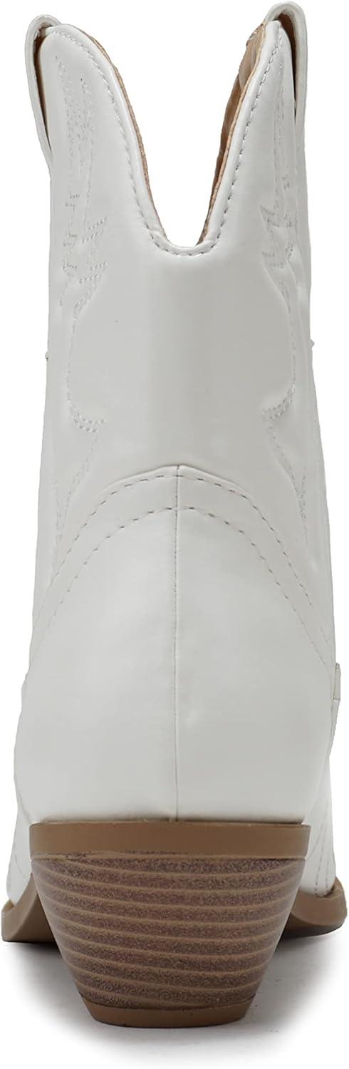 imageSoda RIGGING  Women Western Stitched Pointe Toe Low Heel Ankle Mid Shaft BootsWhite