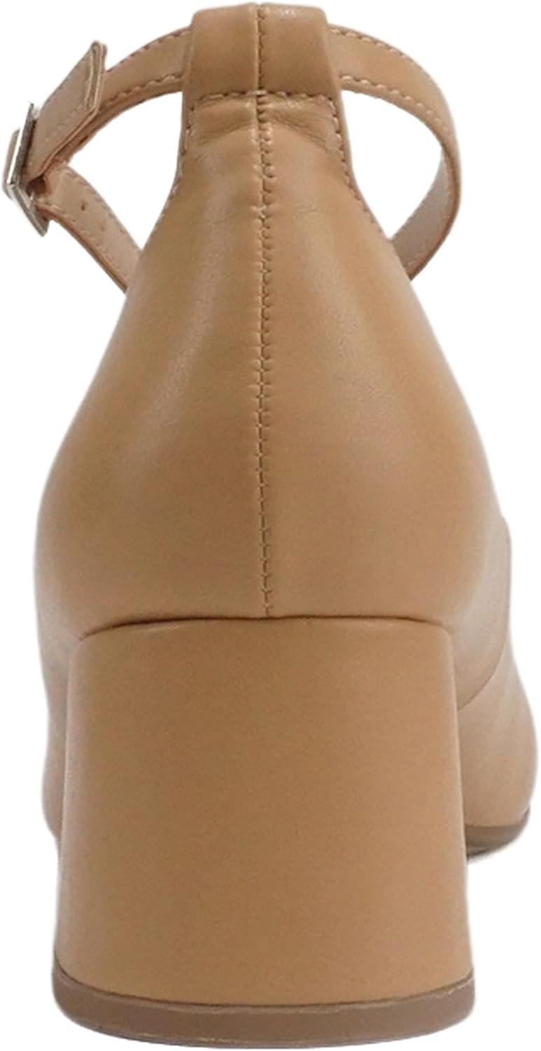 imageSoda Roxana  Women Round Cap Toe Low Block Heel Pump Shoe with Adjustable Ankle StrapCamel PuBlack