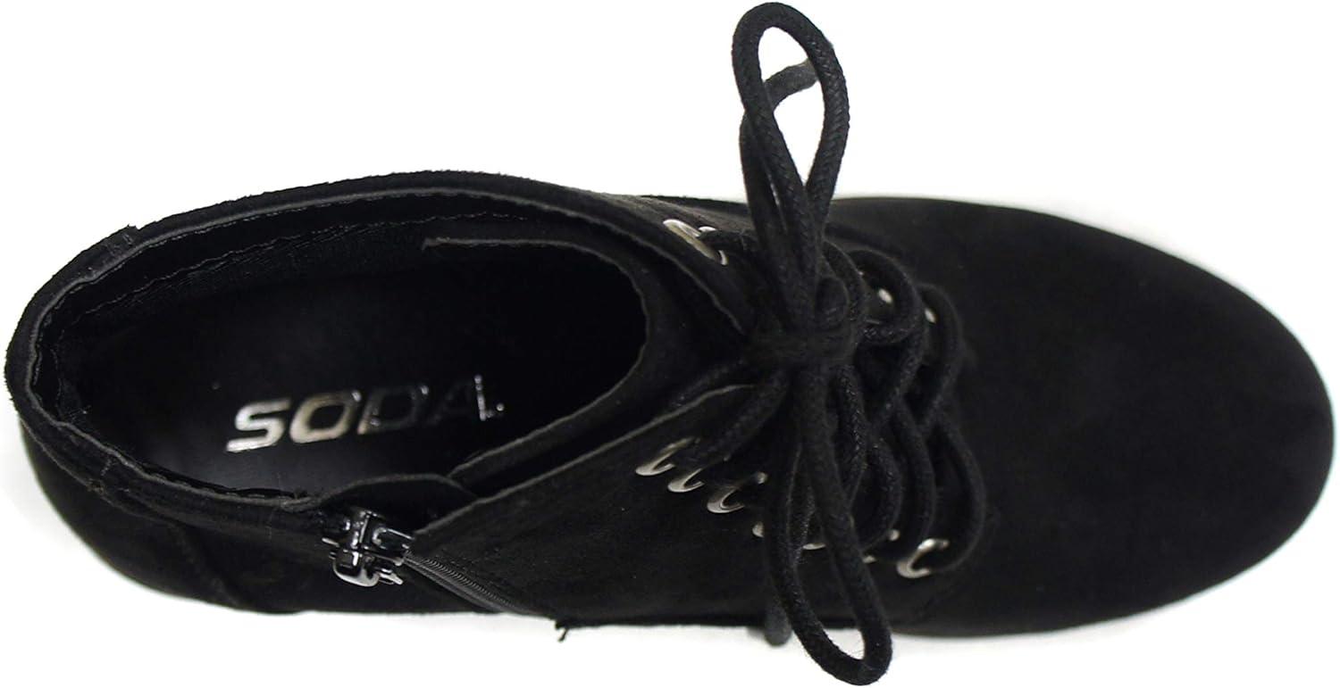 imageSoda Second Lug Sole Chunky Heel Combat Ankle Bootie Lace up wSide ZipperBlack Imitation Suede
