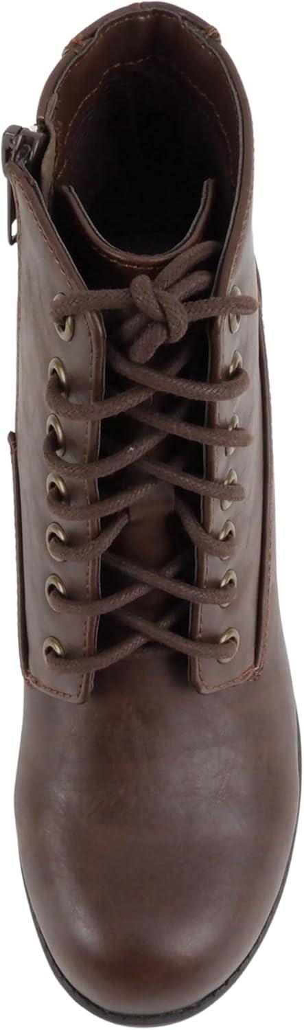imageSoda Second Lug Sole Chunky Heel Combat Ankle Bootie Lace up wSide ZipperBrown Pu