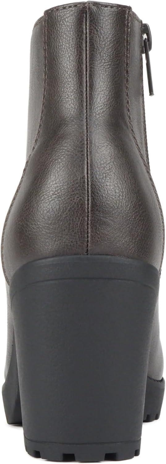 imageSoda Second Lug Sole Chunky Heel Combat Ankle Bootie Lace up wSide ZipperGrey Pu