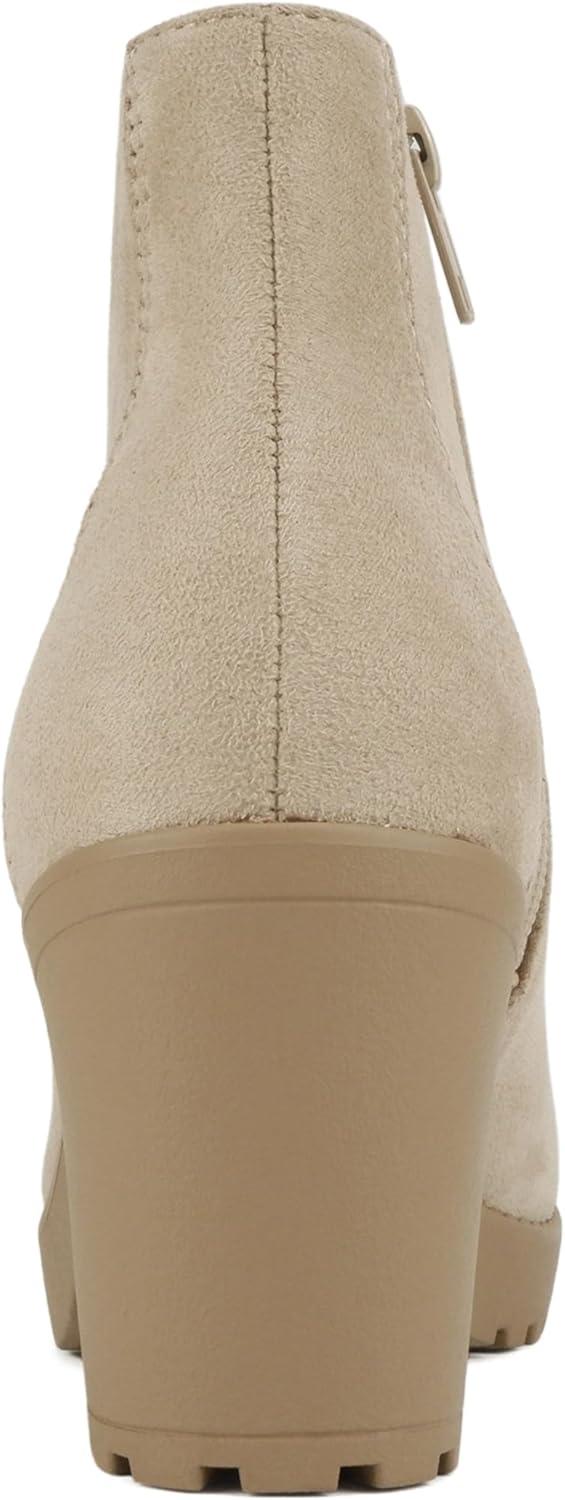 imageSoda Second Lug Sole Chunky Heel Combat Ankle Bootie Lace up wSide ZipperLt Wheat Imitation Suede