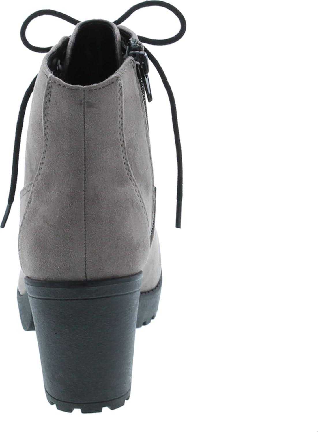 imageSoda Second Lug Sole Chunky Heel Combat Ankle Bootie Lace up wSide ZipperMgrey Imit
