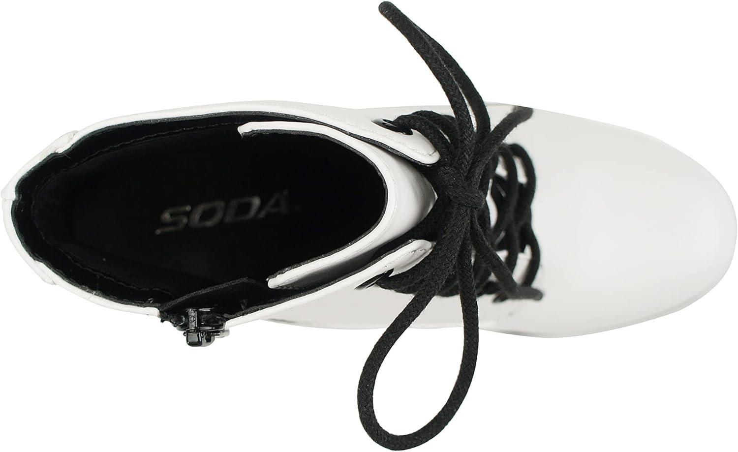imageSoda Second Lug Sole Chunky Heel Combat Ankle Bootie Lace up wSide ZipperWhite Pu