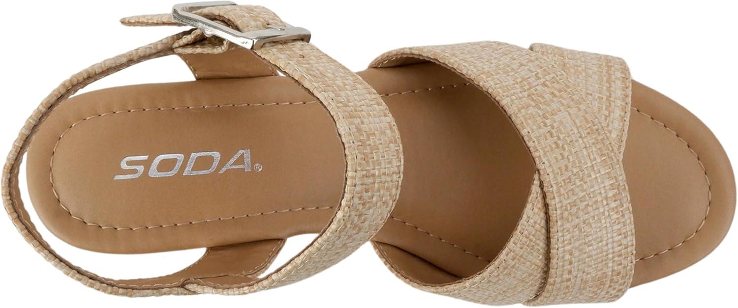 imageSoda Seville  Women Round Toe Crisscross Band Wedge Sandal with Adjustable Ankle StrapNatural Raffia
