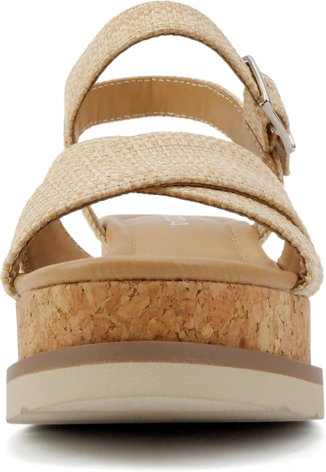imageSoda Seville  Women Round Toe Crisscross Band Wedge Sandal with Adjustable Ankle StrapNatural Raffia