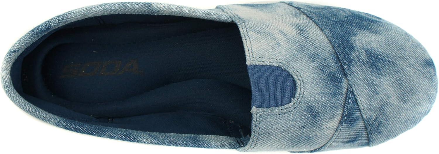 imageSoda Shoes Womens Obji Round Toe Casual Flat with Padded InsoleBlue Denim Tie Dye