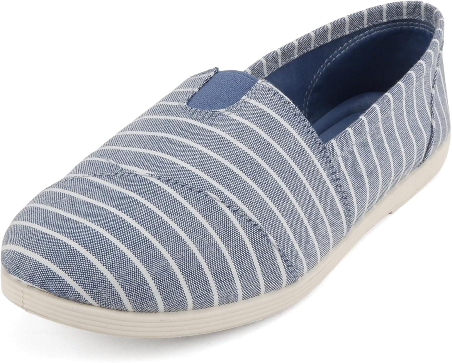 imageSoda Shoes Womens Obji Round Toe Casual Flat with Padded InsoleNavy Stripe