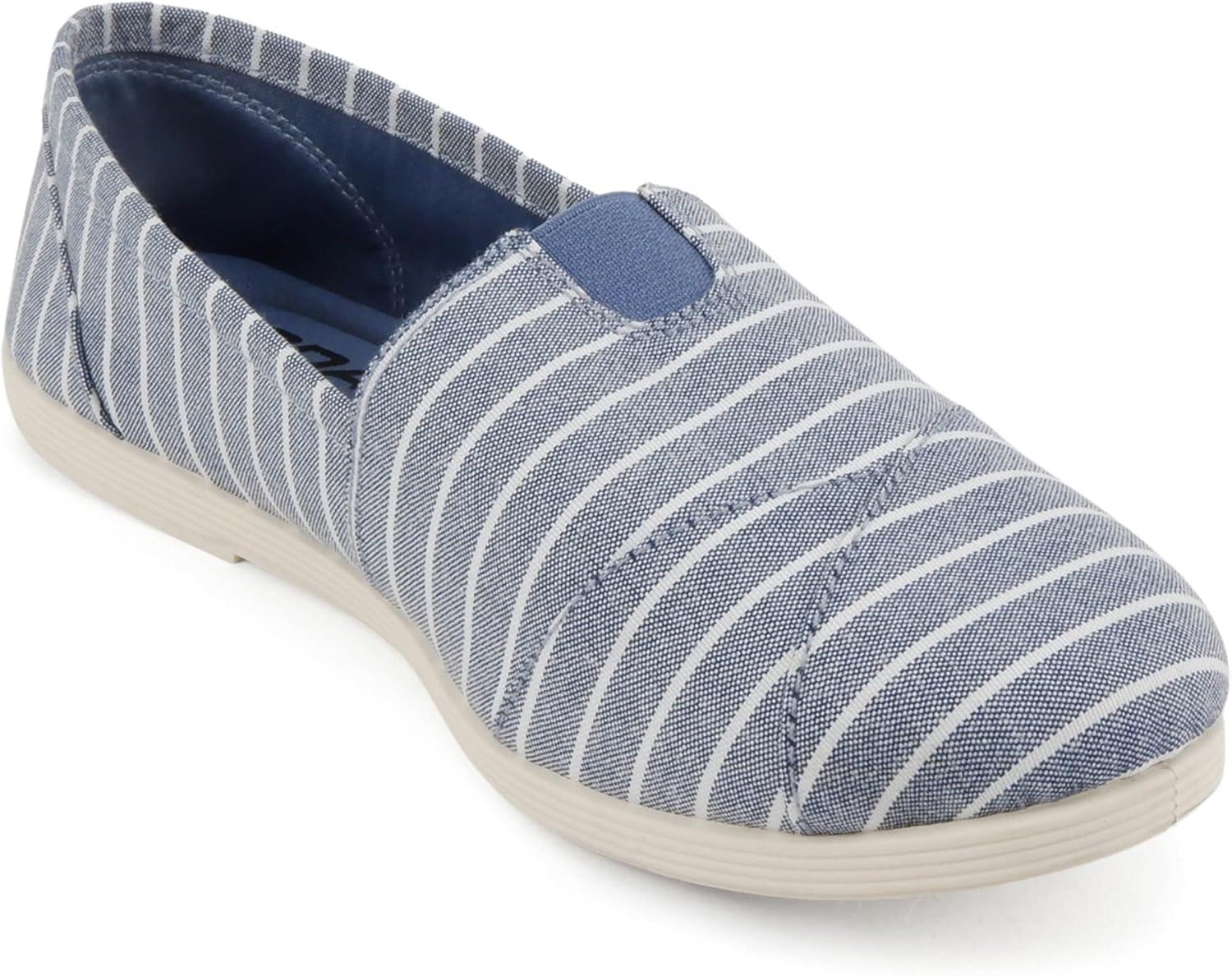 imageSoda Shoes Womens Obji Round Toe Casual Flat with Padded InsoleNavy Stripe