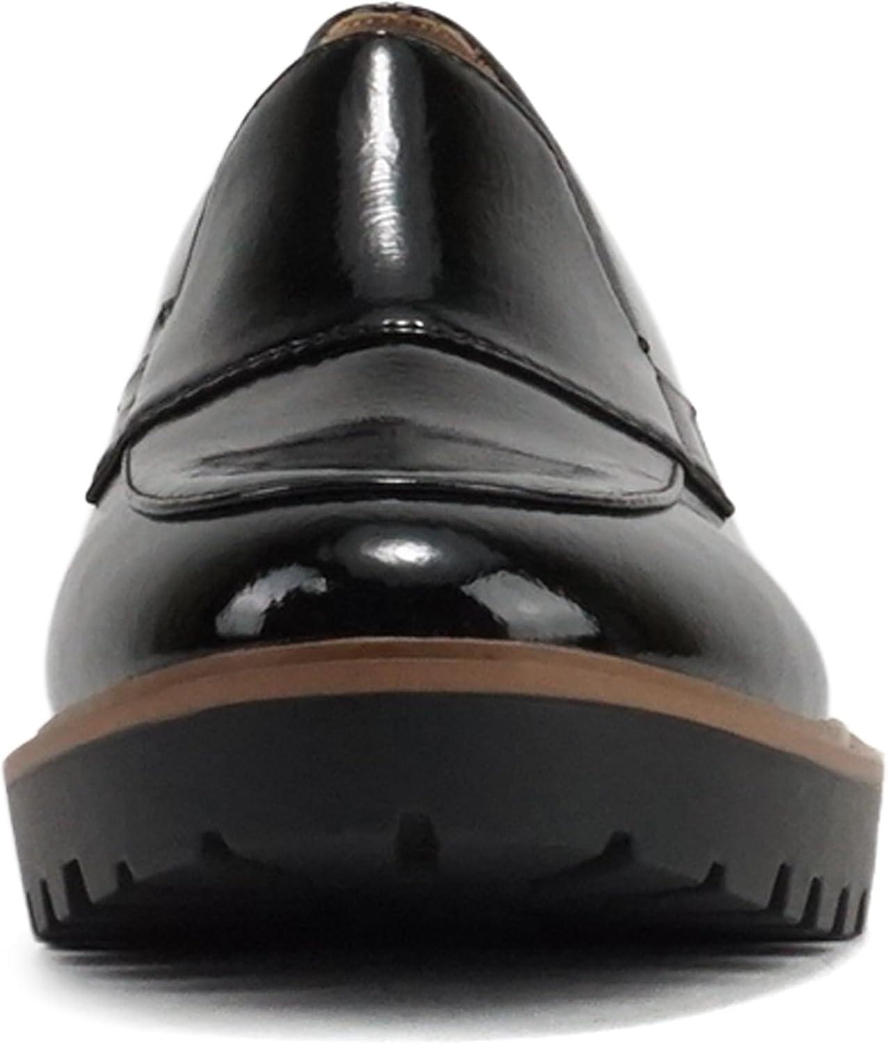 imageSoda Smart  Women Round Toe SlipOn Low Wedge Heel Lug Sole Loafer ShoeBlack Patent
