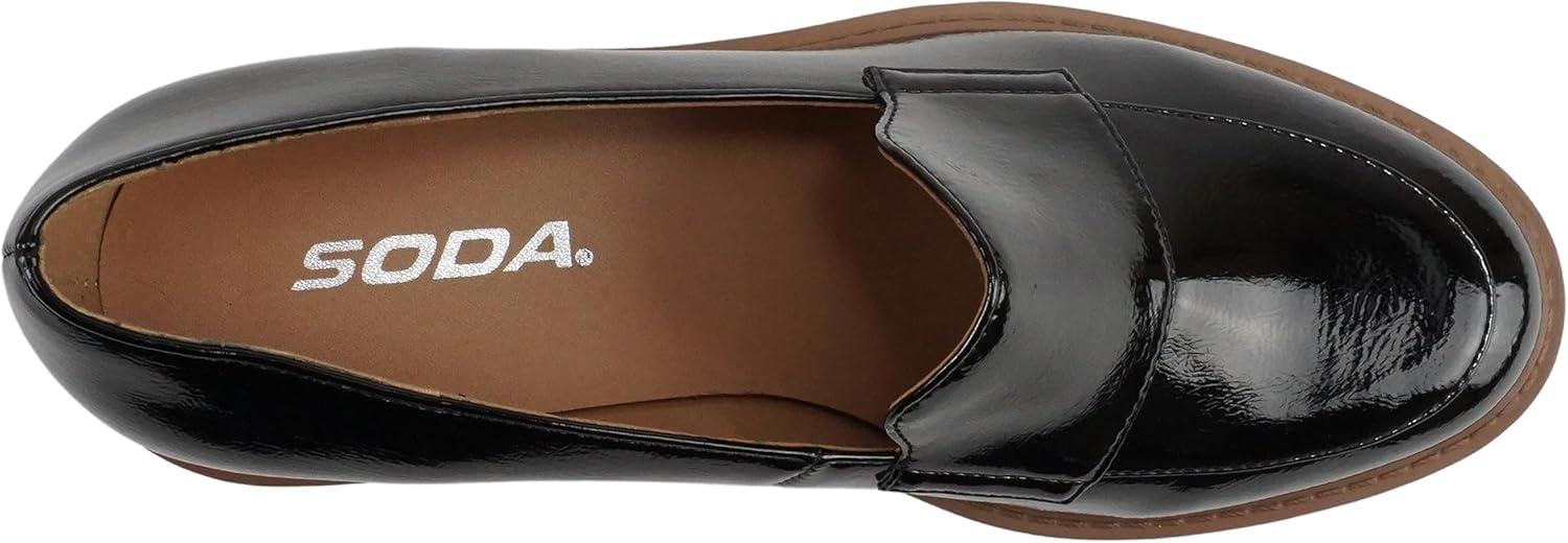 imageSoda Smart  Women Round Toe SlipOn Low Wedge Heel Lug Sole Loafer ShoeBlack Patent