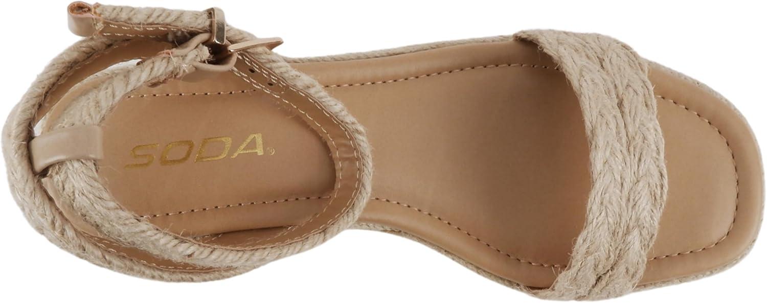 imageSoda Swing  Women Square Toe Single Band Low Heel Espadrille Wedge Sandal with Adjustable Ankle StrapLight Tan Jute