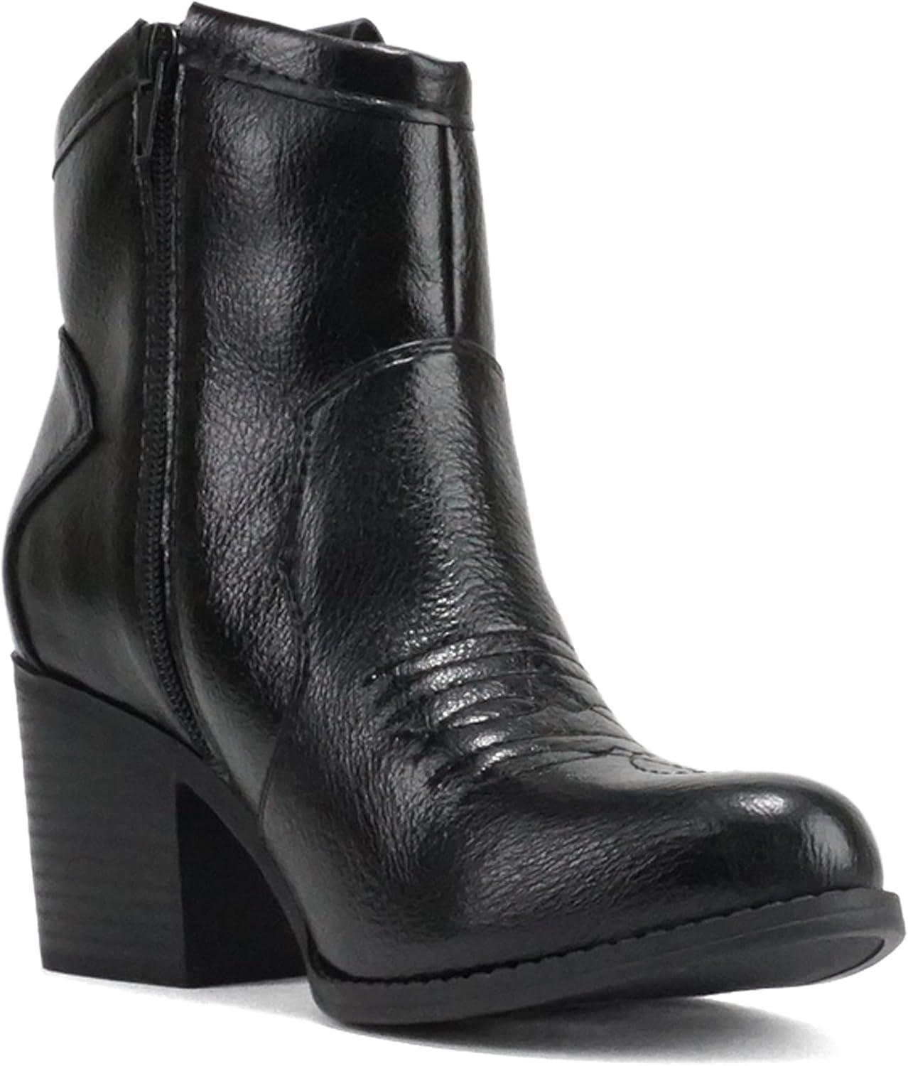 imageSoda TELLER  Womens Western Cowboy Boots with Stitched Detailing Pointed Toe and Low Block HeelBlack Metallic