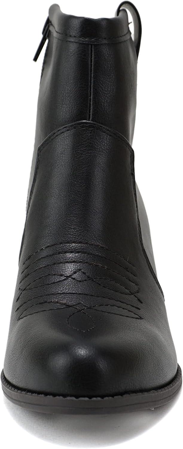 imageSoda TELLER  Womens Western Cowboy Boots with Stitched Detailing Pointed Toe and Low Block HeelBlack Pu