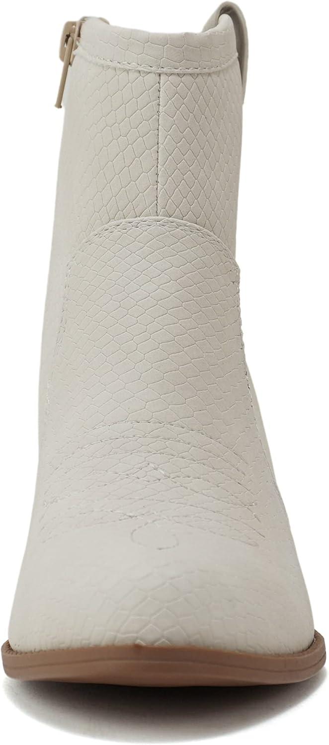 imageSoda TELLER  Womens Western Cowboy Boots with Stitched Detailing Pointed Toe and Low Block HeelBone Nubuck