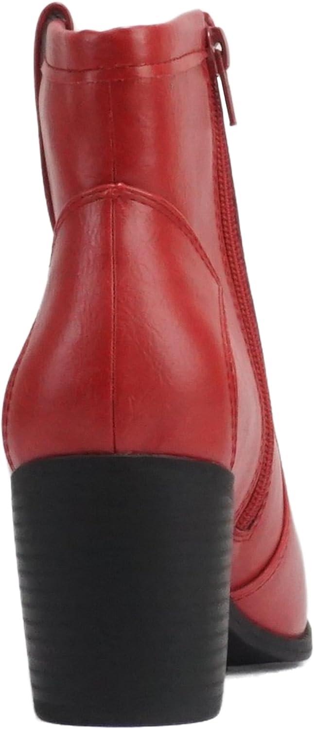 imageSoda TELLER  Womens Western Cowboy Boots with Stitched Detailing Pointed Toe and Low Block HeelFire Red