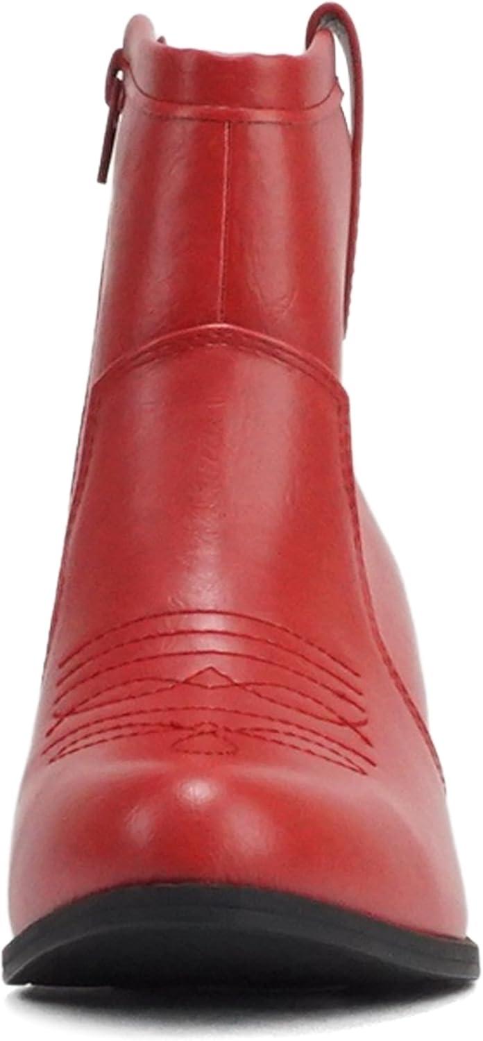 imageSoda TELLER  Womens Western Cowboy Boots with Stitched Detailing Pointed Toe and Low Block HeelFire Red