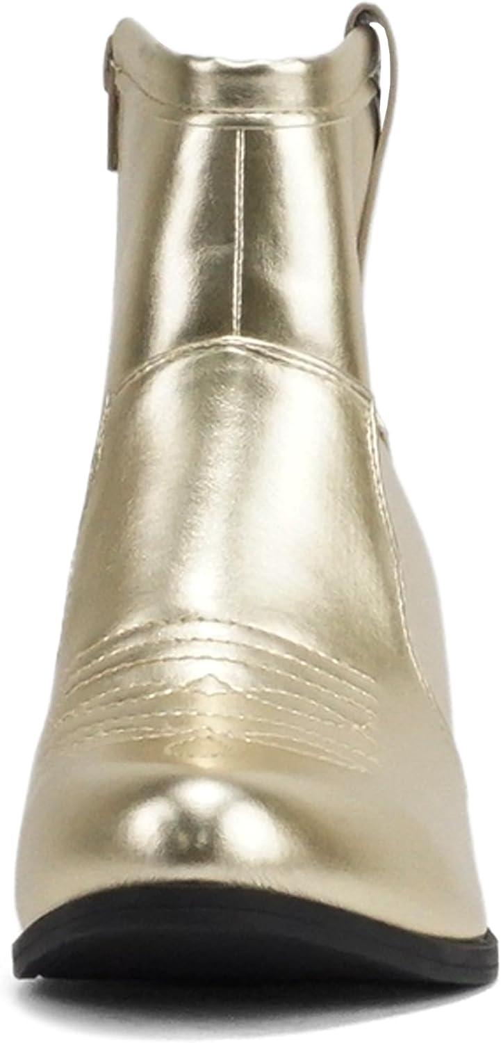 imageSoda TELLER  Womens Western Cowboy Boots with Stitched Detailing Pointed Toe and Low Block HeelLight Gold