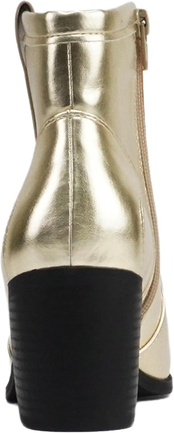 imageSoda TELLER  Womens Western Cowboy Boots with Stitched Detailing Pointed Toe and Low Block HeelLight Gold