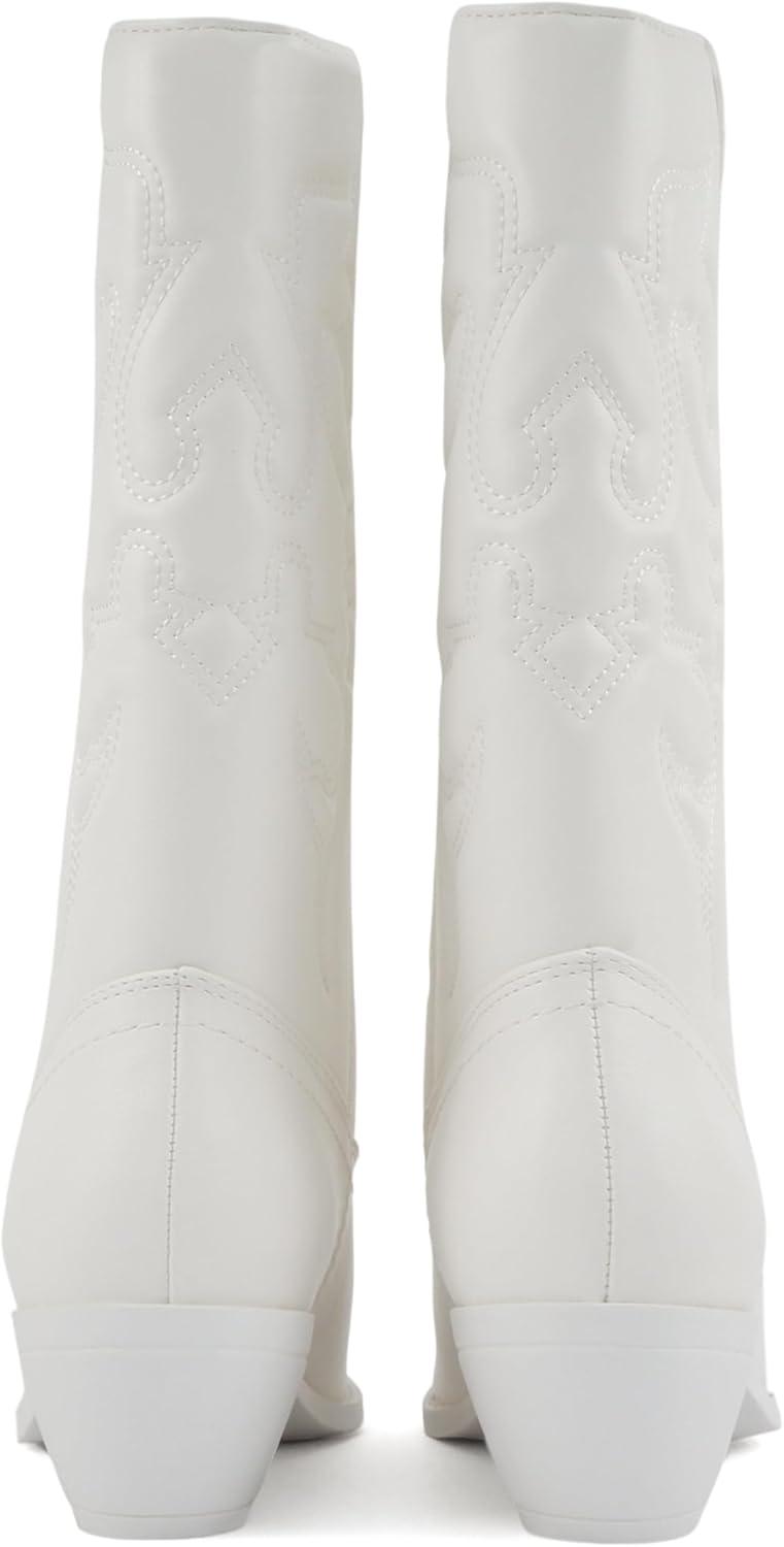imageSoda TELLER  Womens Western Cowboy Boots with Stitched Detailing Pointed Toe and Low Block HeelRall White