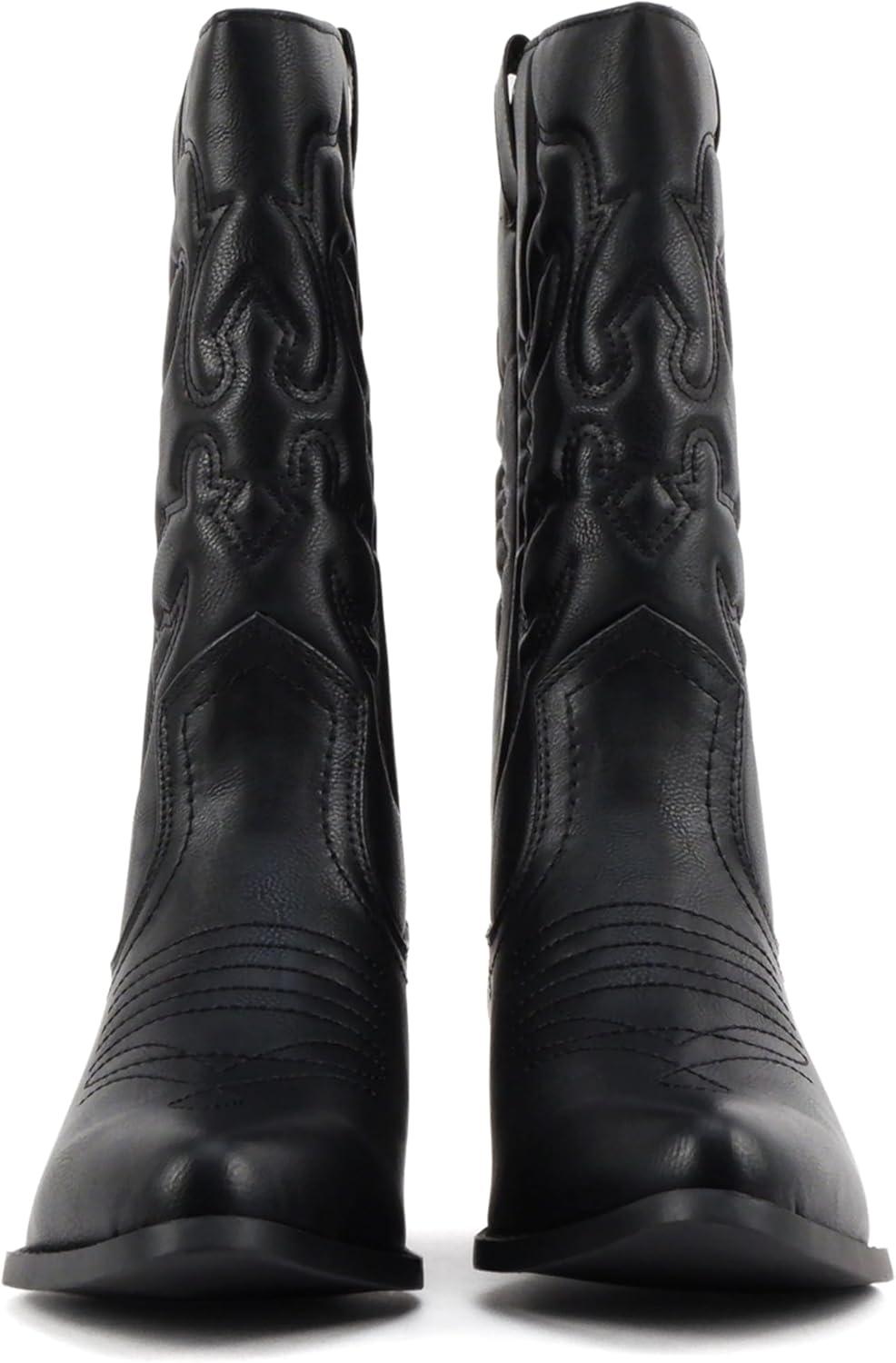 imageSoda TELLER  Womens Western Cowboy Boots with Stitched Detailing Pointed Toe and Low Block HeelRblk