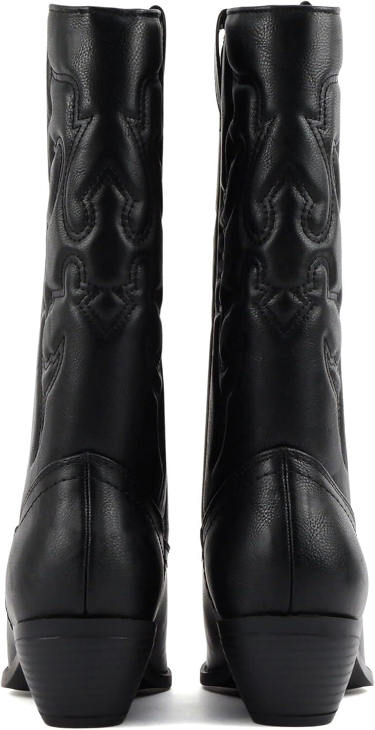 imageSoda TELLER  Womens Western Cowboy Boots with Stitched Detailing Pointed Toe and Low Block HeelRblk