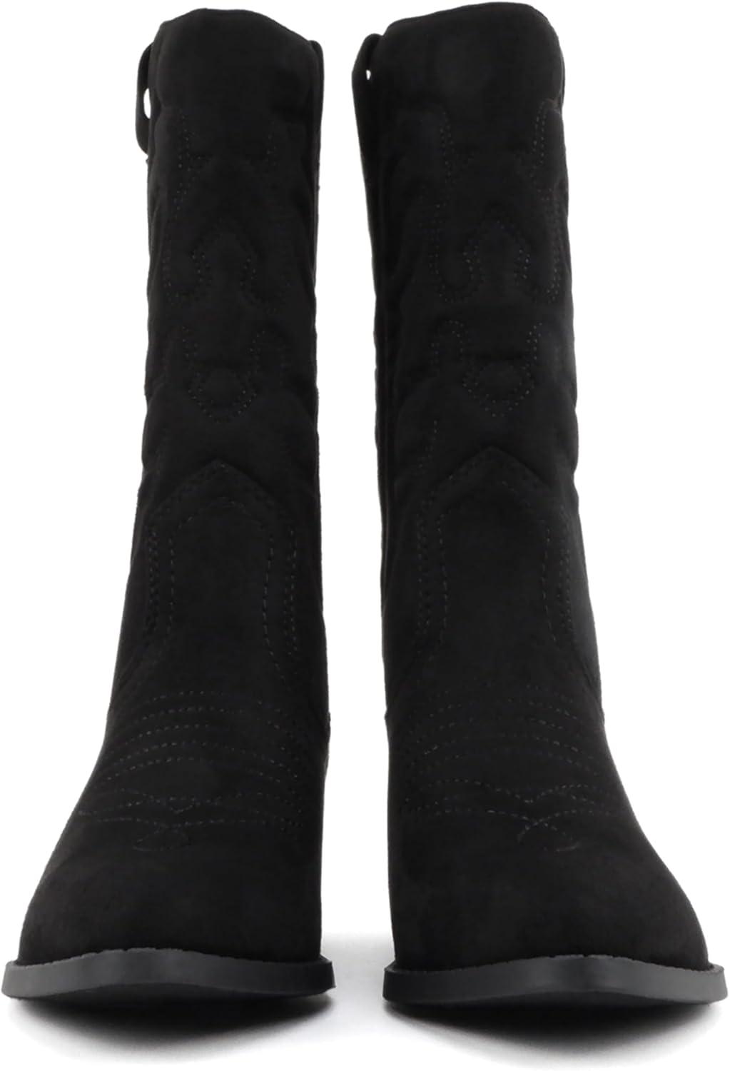 imageSoda TELLER  Womens Western Cowboy Boots with Stitched Detailing Pointed Toe and Low Block HeelRblk Imit Suede