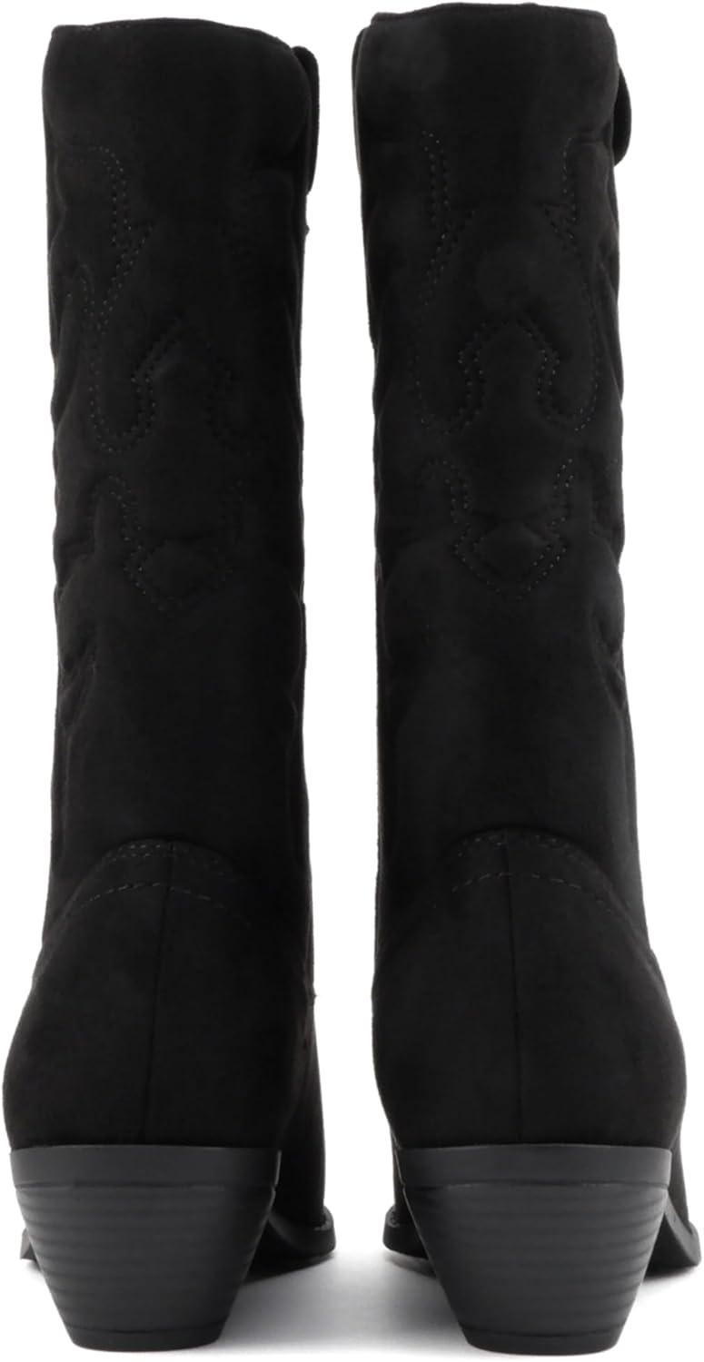 imageSoda TELLER  Womens Western Cowboy Boots with Stitched Detailing Pointed Toe and Low Block HeelRblk Imit Suede