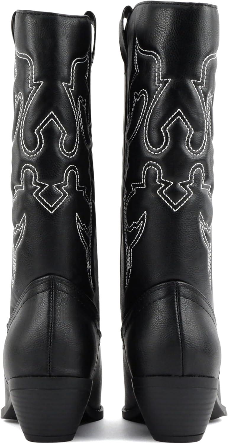imageSoda TELLER  Womens Western Cowboy Boots with Stitched Detailing Pointed Toe and Low Block HeelRblkWht