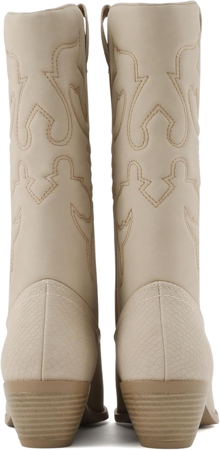imageSoda TELLER  Womens Western Cowboy Boots with Stitched Detailing Pointed Toe and Low Block HeelRcobraNude