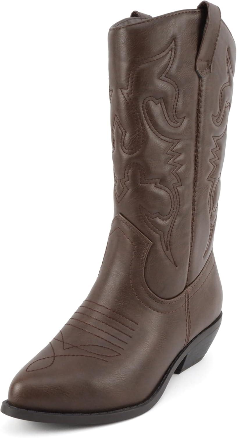 imageSoda TELLER  Womens Western Cowboy Boots with Stitched Detailing Pointed Toe and Low Block HeelRdk Tan