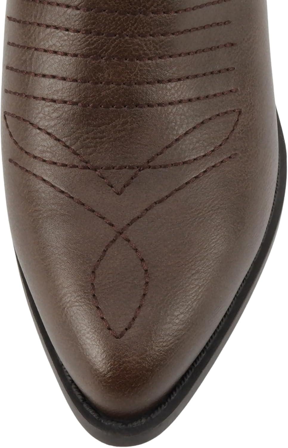 imageSoda TELLER  Womens Western Cowboy Boots with Stitched Detailing Pointed Toe and Low Block HeelRdk Tan