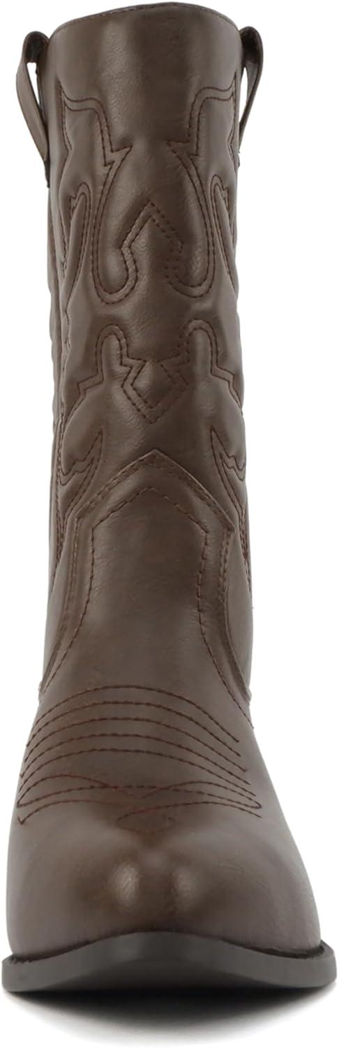 imageSoda TELLER  Womens Western Cowboy Boots with Stitched Detailing Pointed Toe and Low Block HeelRdk Tan
