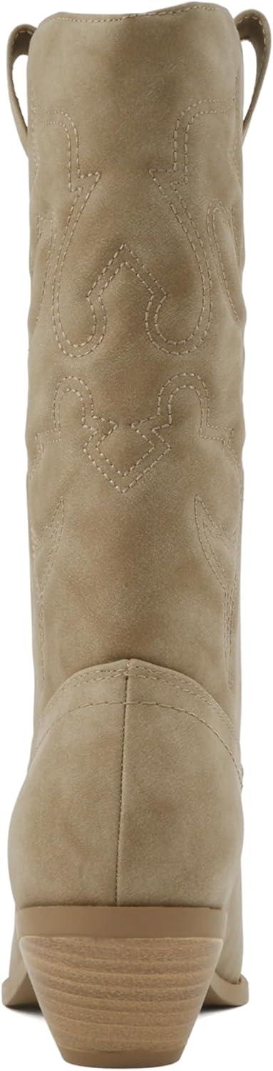 imageSoda TELLER  Womens Western Cowboy Boots with Stitched Detailing Pointed Toe and Low Block HeelRlt Taupe