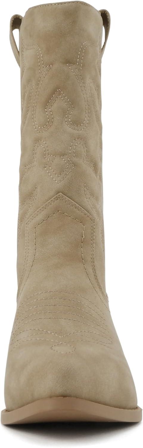 imageSoda TELLER  Womens Western Cowboy Boots with Stitched Detailing Pointed Toe and Low Block HeelRlt Taupe