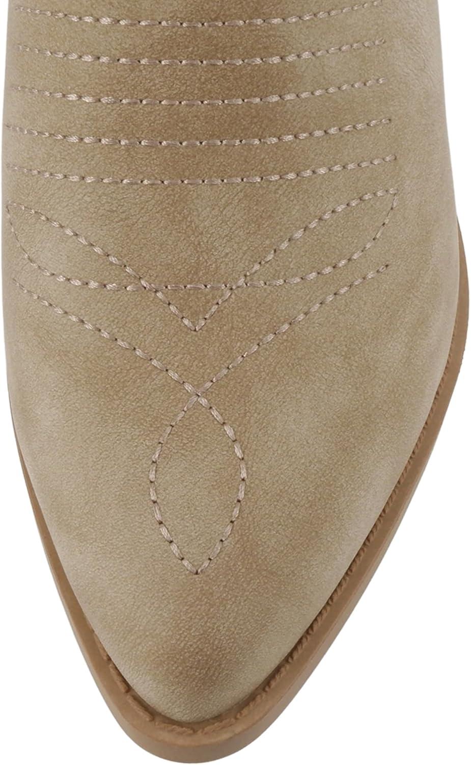 imageSoda TELLER  Womens Western Cowboy Boots with Stitched Detailing Pointed Toe and Low Block HeelRlt Taupe