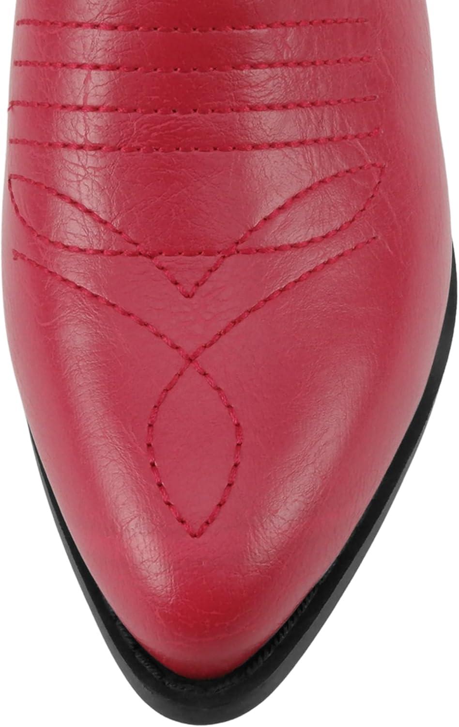 imageSoda TELLER  Womens Western Cowboy Boots with Stitched Detailing Pointed Toe and Low Block HeelRred Pu