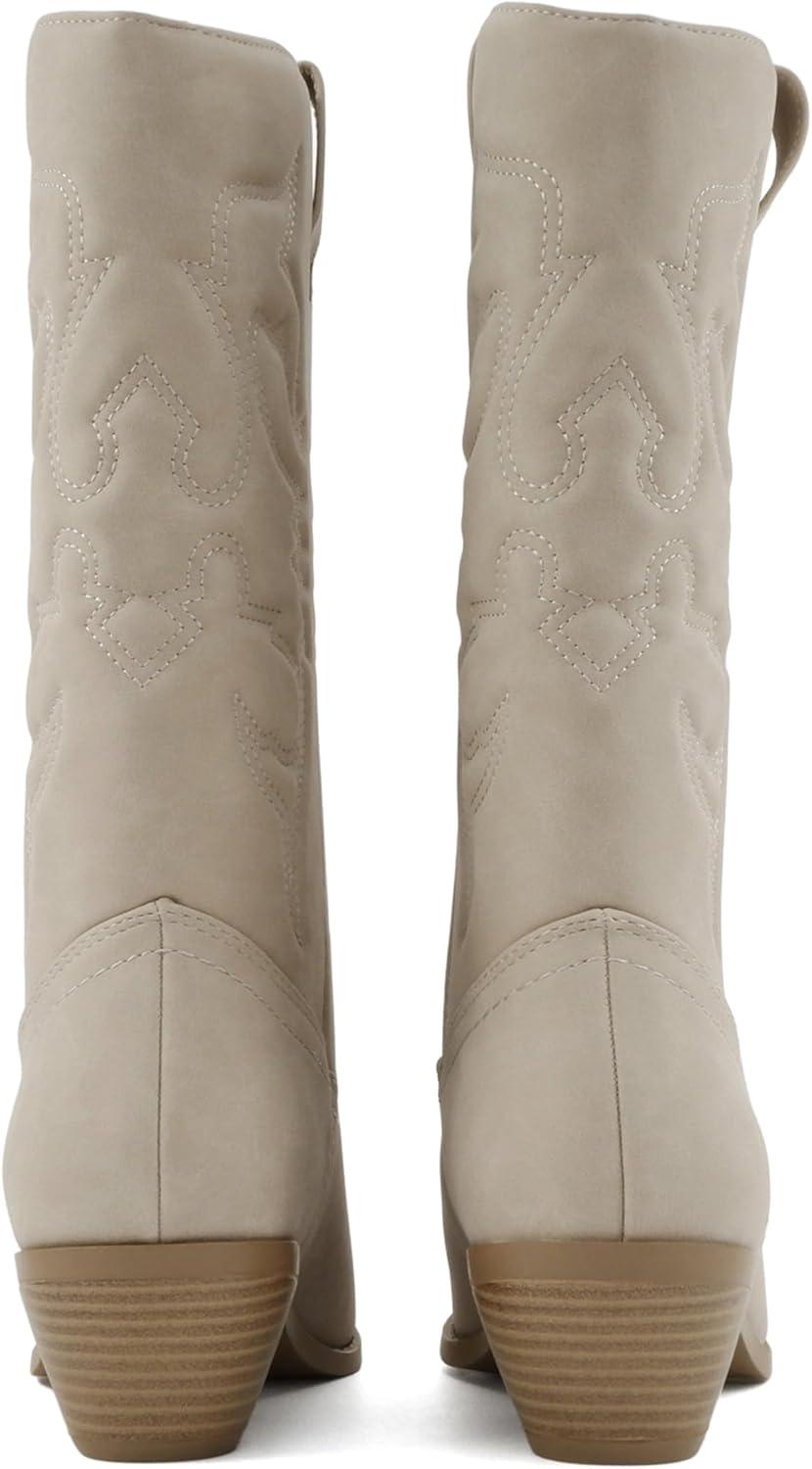 imageSoda TELLER  Womens Western Cowboy Boots with Stitched Detailing Pointed Toe and Low Block HeelRsand