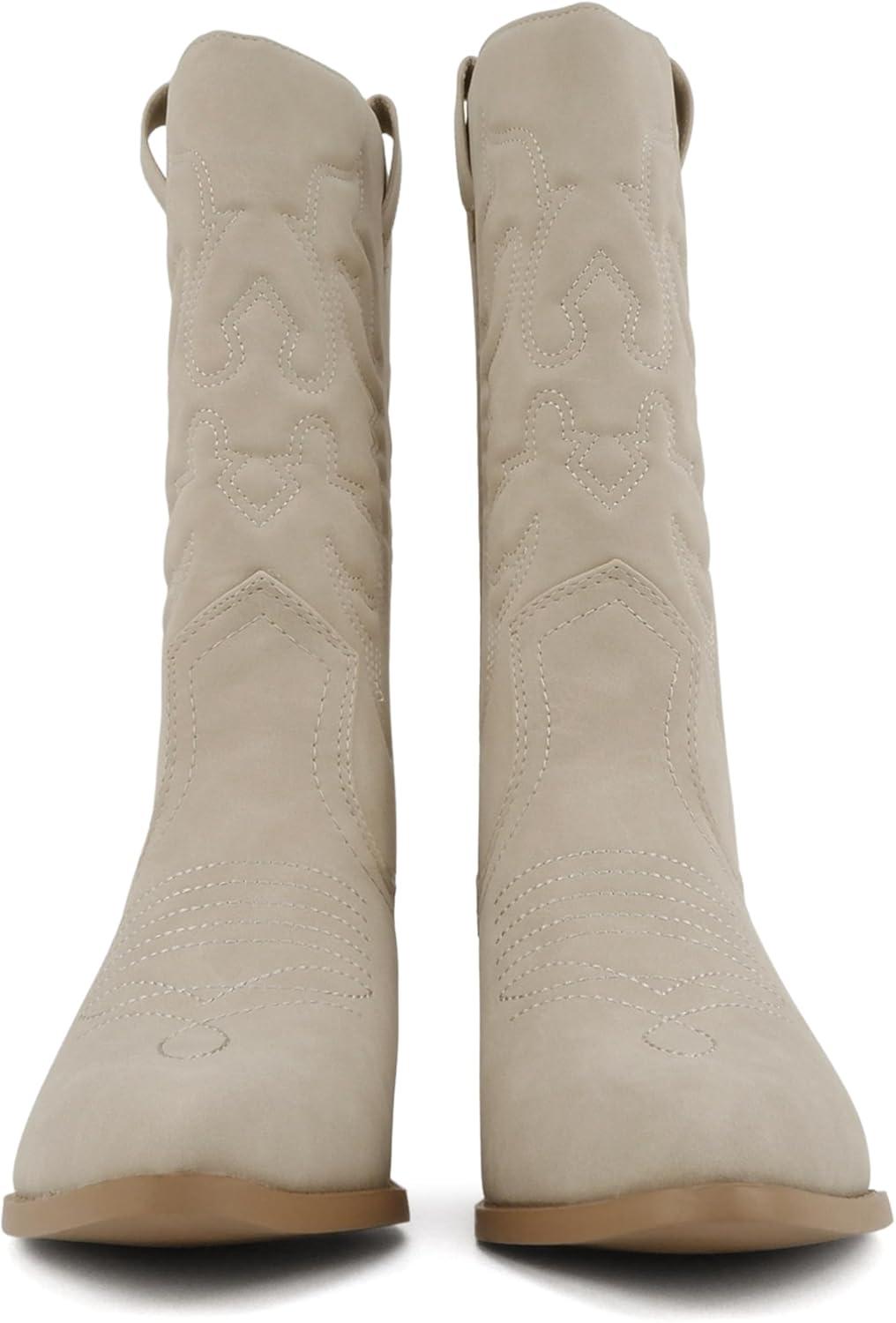 imageSoda TELLER  Womens Western Cowboy Boots with Stitched Detailing Pointed Toe and Low Block HeelRsand