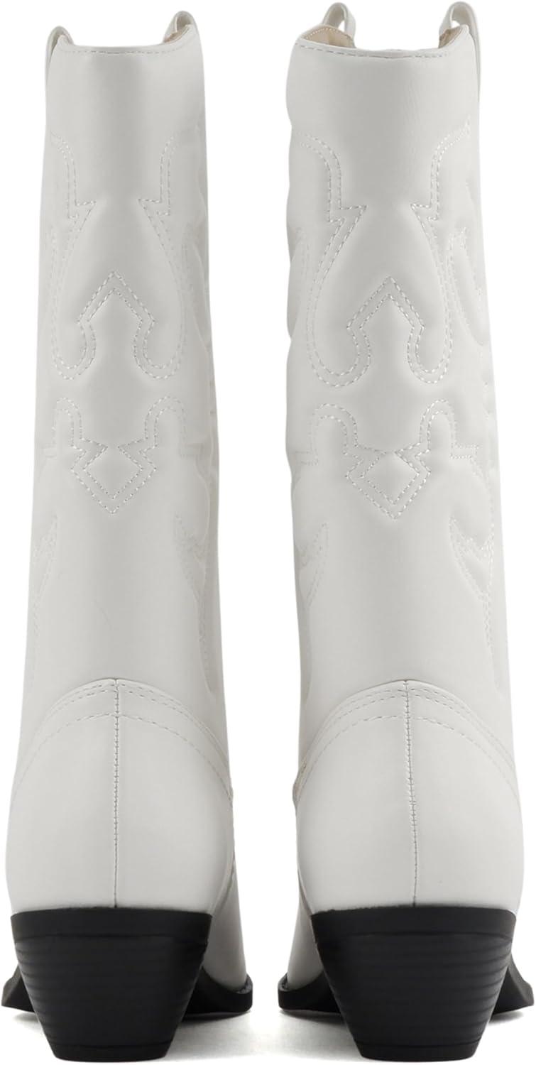 imageSoda TELLER  Womens Western Cowboy Boots with Stitched Detailing Pointed Toe and Low Block HeelRwhtBlk