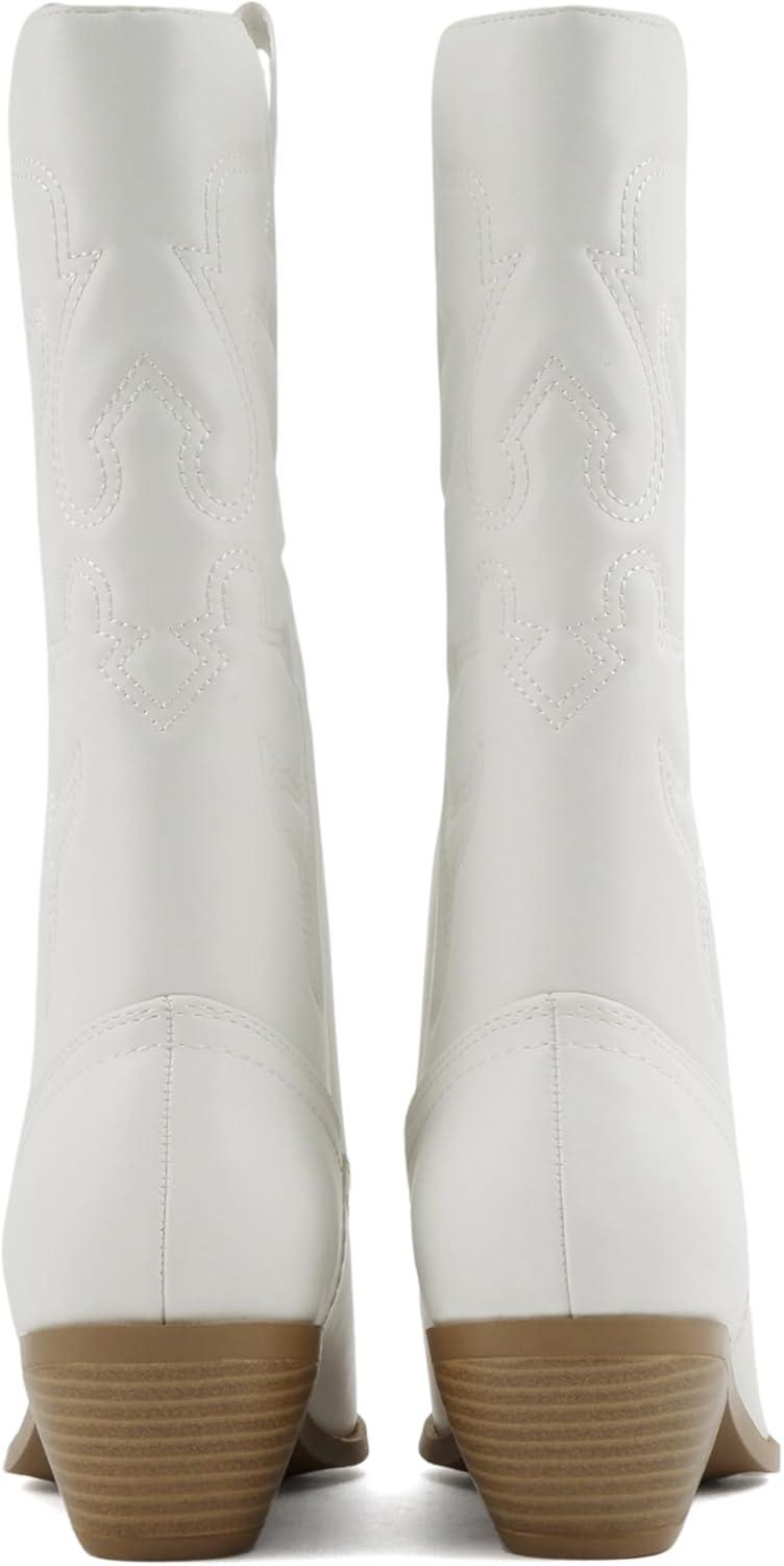 imageSoda TELLER  Womens Western Cowboy Boots with Stitched Detailing Pointed Toe and Low Block HeelRwhtNude