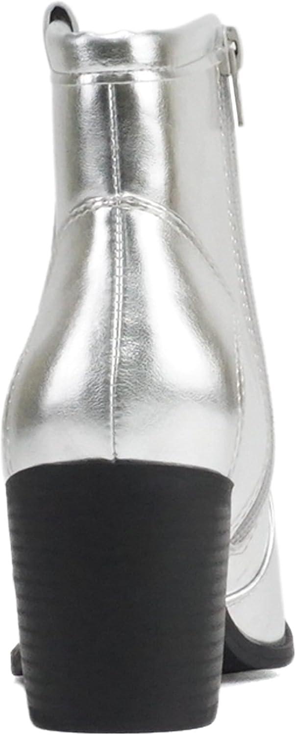 imageSoda TELLER  Womens Western Cowboy Boots with Stitched Detailing Pointed Toe and Low Block HeelSilver