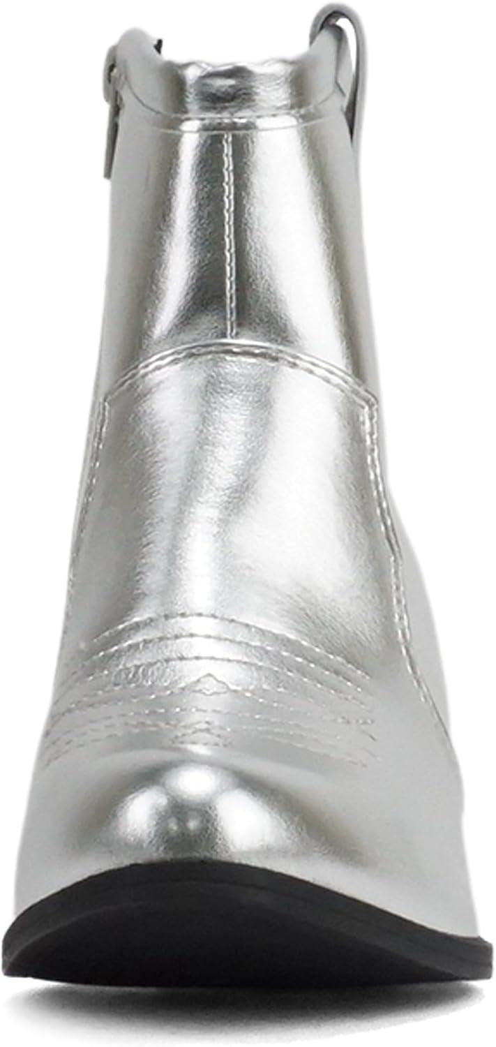 imageSoda TELLER  Womens Western Cowboy Boots with Stitched Detailing Pointed Toe and Low Block HeelSilver