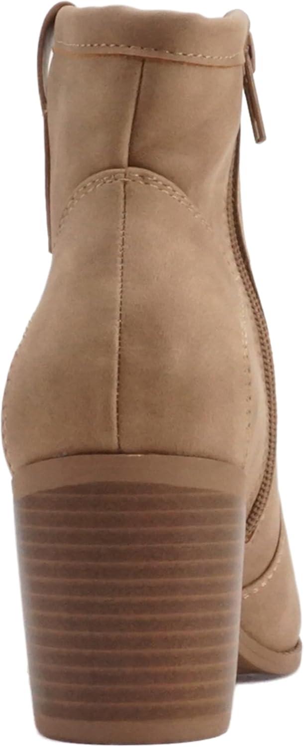 imageSoda TELLER  Womens Western Cowboy Boots with Stitched Detailing Pointed Toe and Low Block HeelTaupe Pu