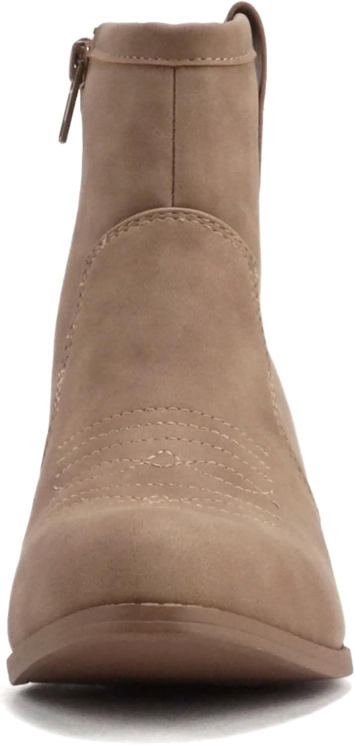 imageSoda TELLER  Womens Western Cowboy Boots with Stitched Detailing Pointed Toe and Low Block HeelTaupe Pu