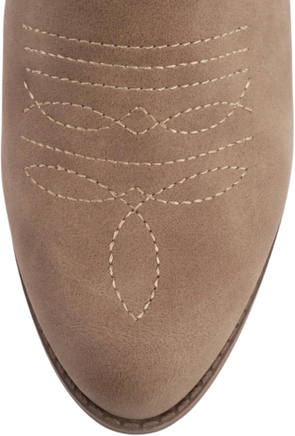 imageSoda TELLER  Womens Western Cowboy Boots with Stitched Detailing Pointed Toe and Low Block HeelTaupe Pu