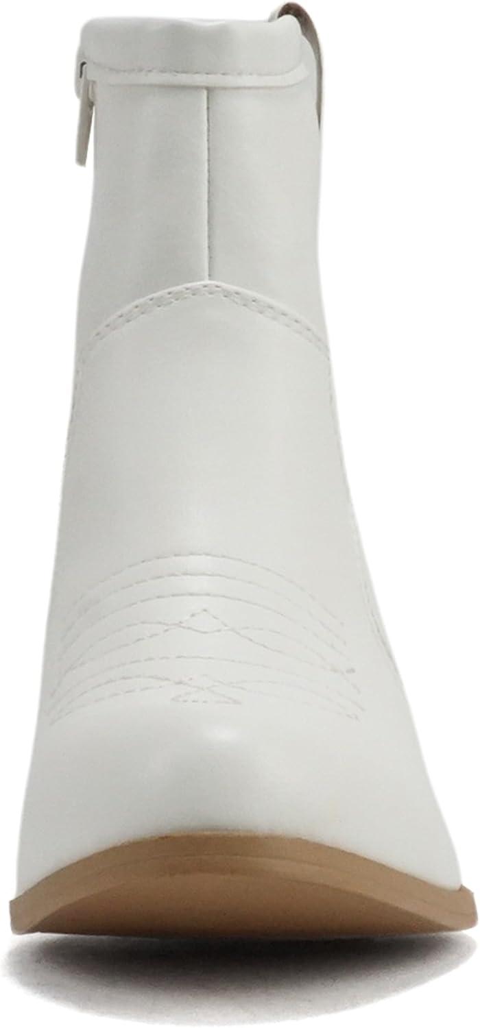 imageSoda TELLER  Womens Western Cowboy Boots with Stitched Detailing Pointed Toe and Low Block HeelWhite Pu